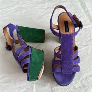 Kurt Geiger Purple/Green Suede Platform Heels Sz 7